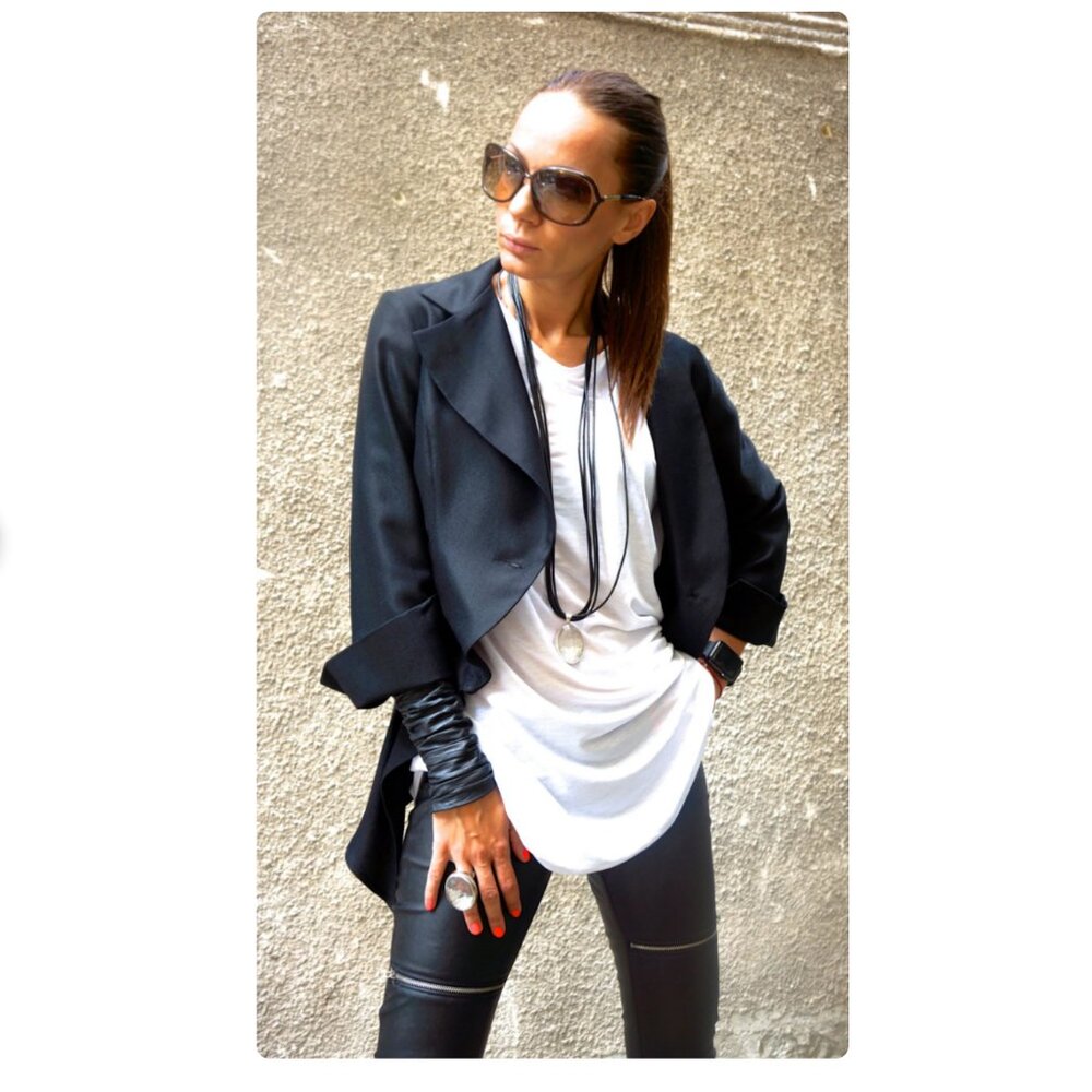 Extravagant Asymmetrical Buttoned Blazer by Aakasha A10230